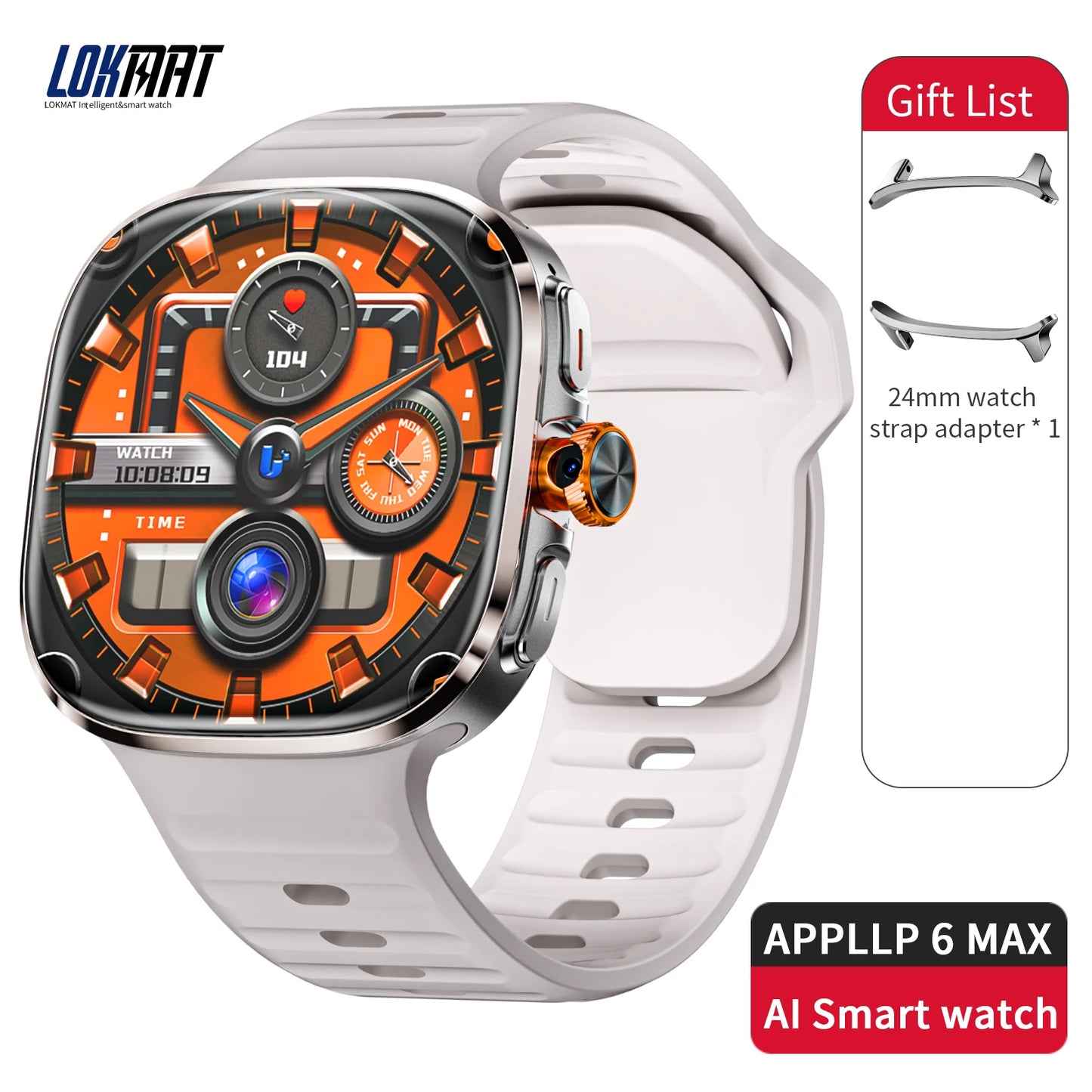 LOKMAT New APPLLP 6 MAX Android Smart Watch Phone Amoled Touch/Screen Rotating Camera AI Translation Function