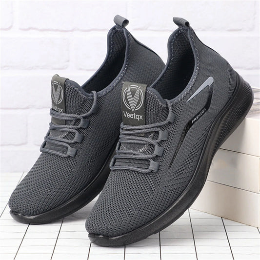 Men Sports Vulcanized Shoes Flat Bottom Light Sneakers/Slip On Elastic Fly Woven Mesh Breathable Shoes