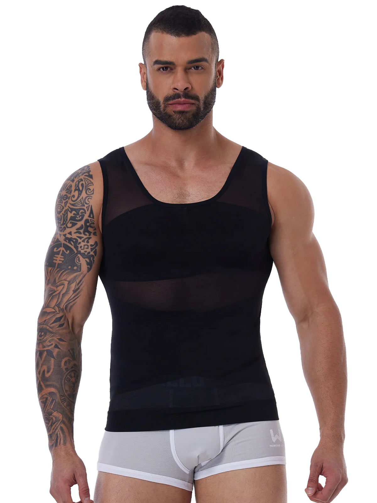 Men's Shapewear Tank Top Gym Sleeveless Vest Cross Mesh Suit/Compression Shirt for Men Slimming Undershirt Tummy Control Body