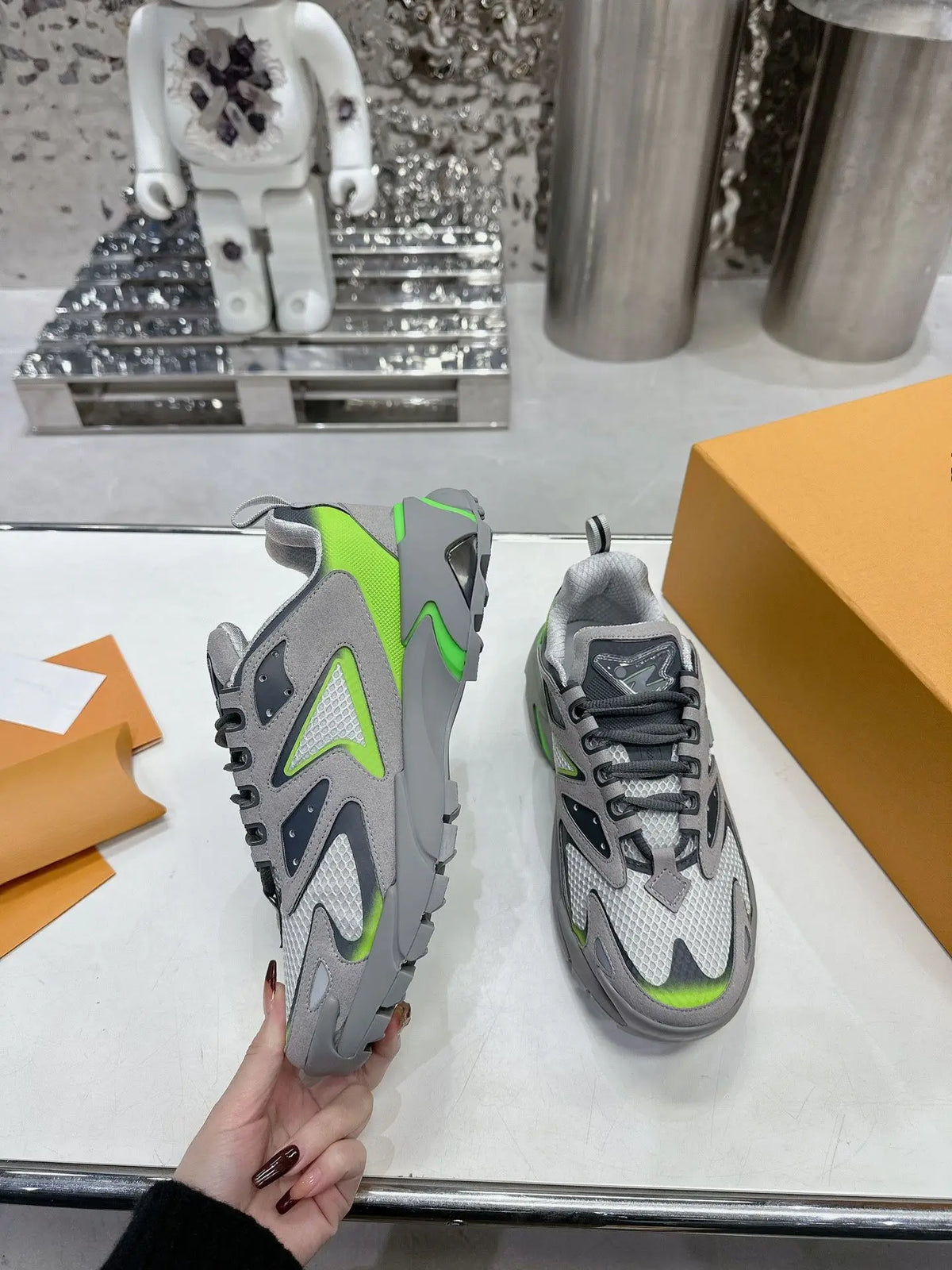 Blue Gray Color Block Low Top Sneakers for Men Comfortable Rubber/Flat Footwear Fresh Retro Casual Shoes for Young Adults
