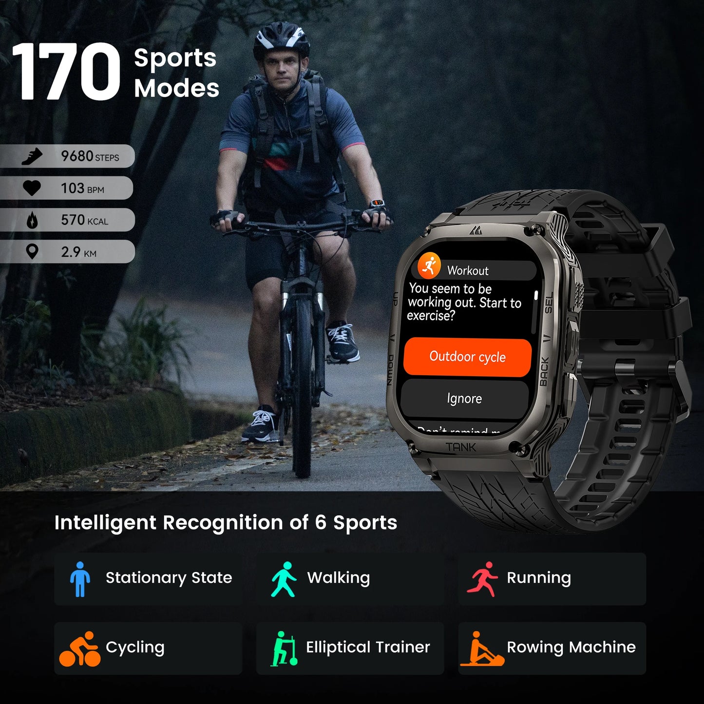Original KOSPET TANK M3 Smart Watches For Men Smartwatch/480mAh Electronic Digital Fitness AMOLED AOD Bluetooth Watches