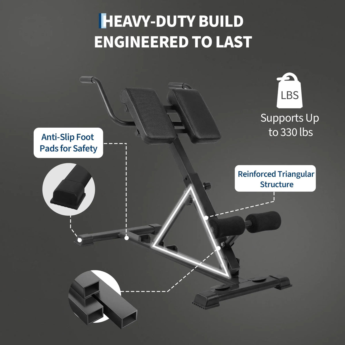 Roman Chair Hyperextension Bench For Home Gym 330 lb Capacity/Adjustable Back Extension Machine For Glutes Abs Core Hamstrings