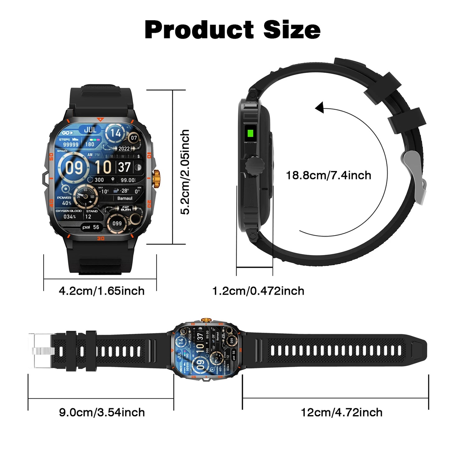 Smart watch full touchscreen sports watch Bluetooth calling/with flashlight unisex compatible with Android and iPhone