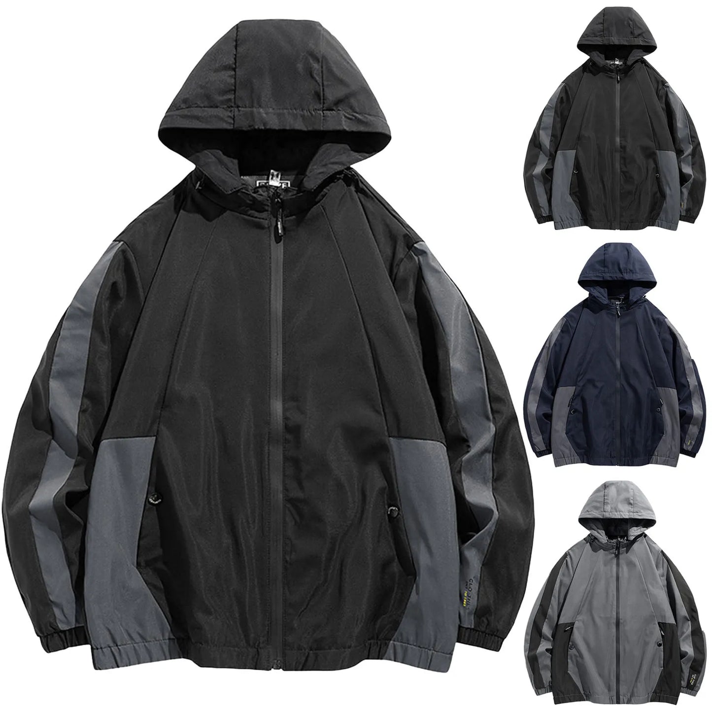 Men's Autumn Jacket Wind Proof Waterproof Breathable Hooded Coat/Color Matching Pocket Zipper Windbreaker For Men