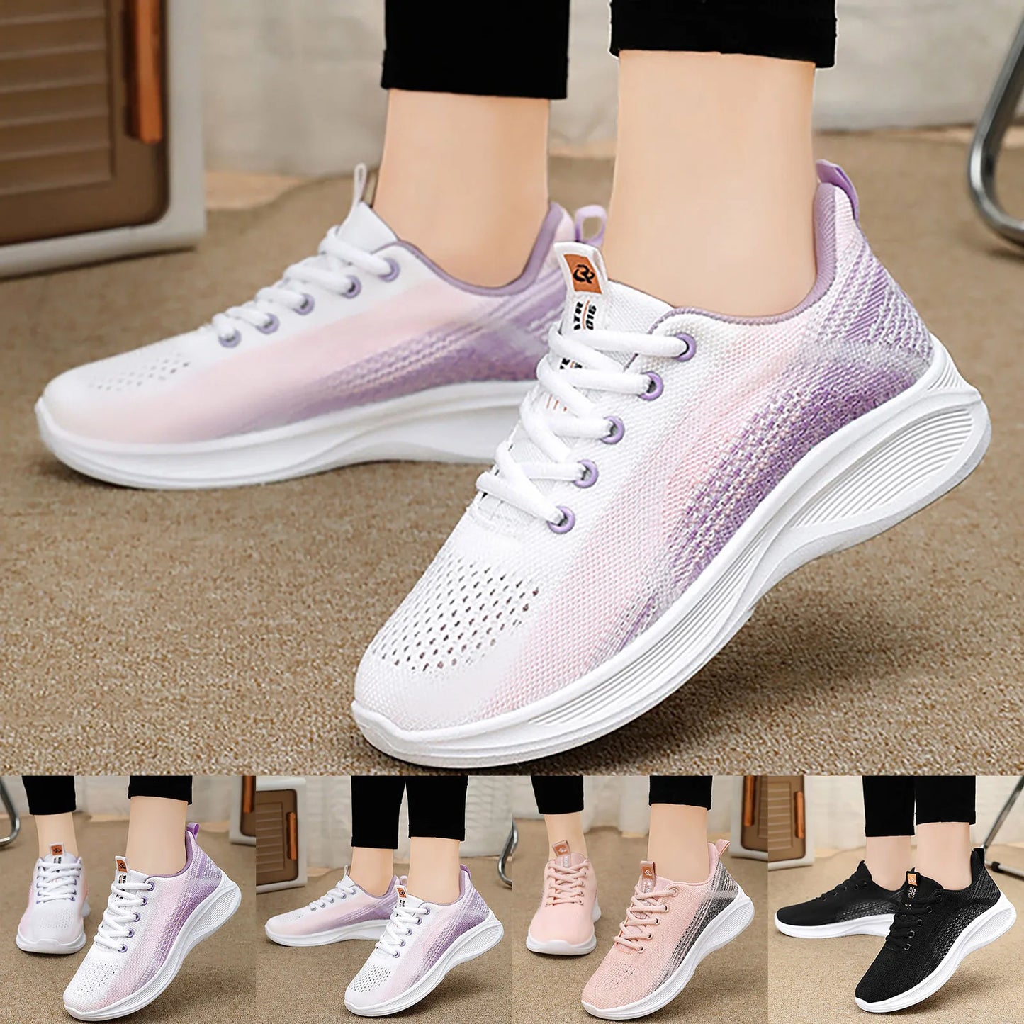 Women's Casual Soft sole Sneakers Breathable Shoes Fly weave/Mesh Running Shoes Women's Lace-up Sport Walking Sneaker