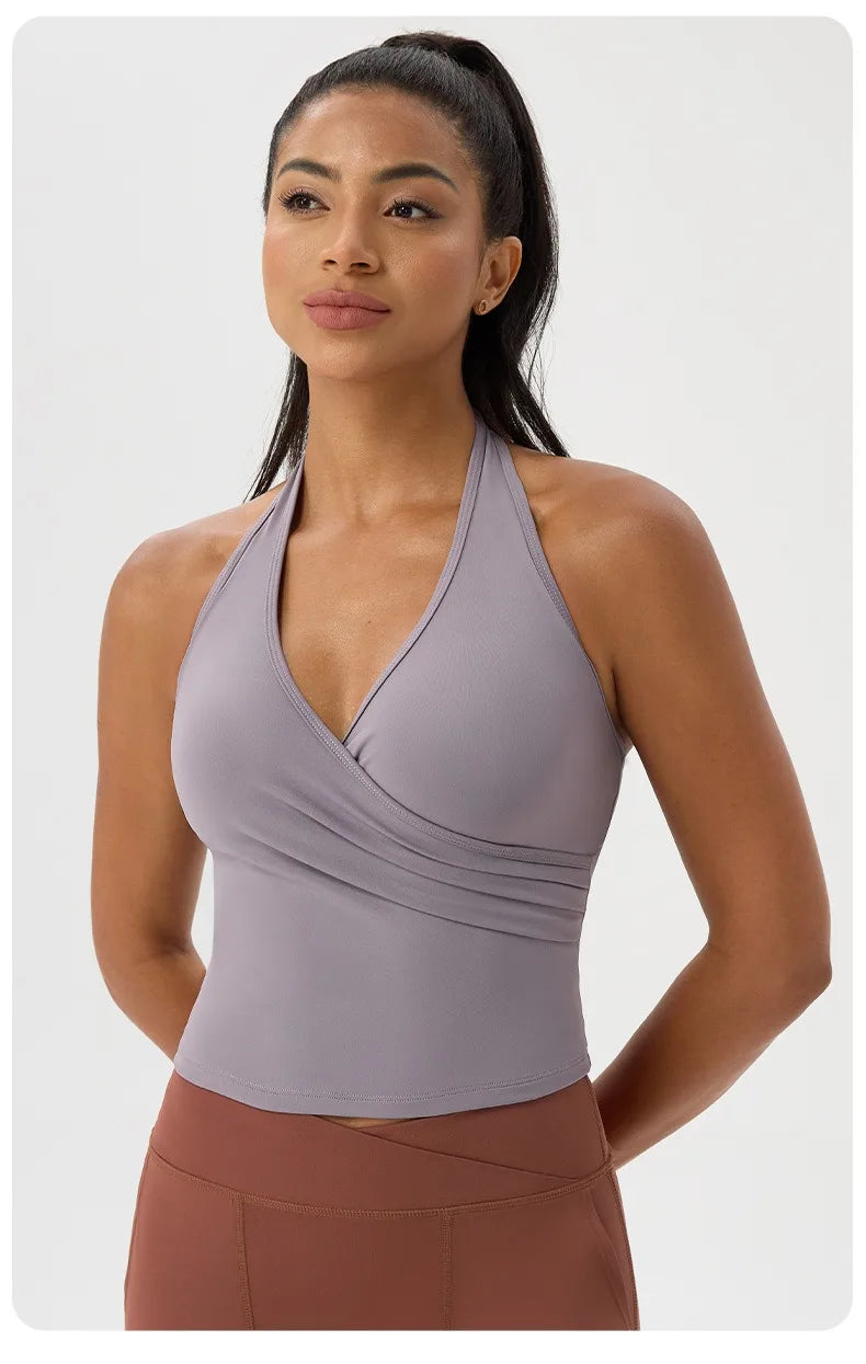 Summer Women's Sports Yoga Vest Halter Neck Gym Sports Bra/Sexy Yoga Fitness Tank Top Slim-fit Quick-dry Sports Running Vest