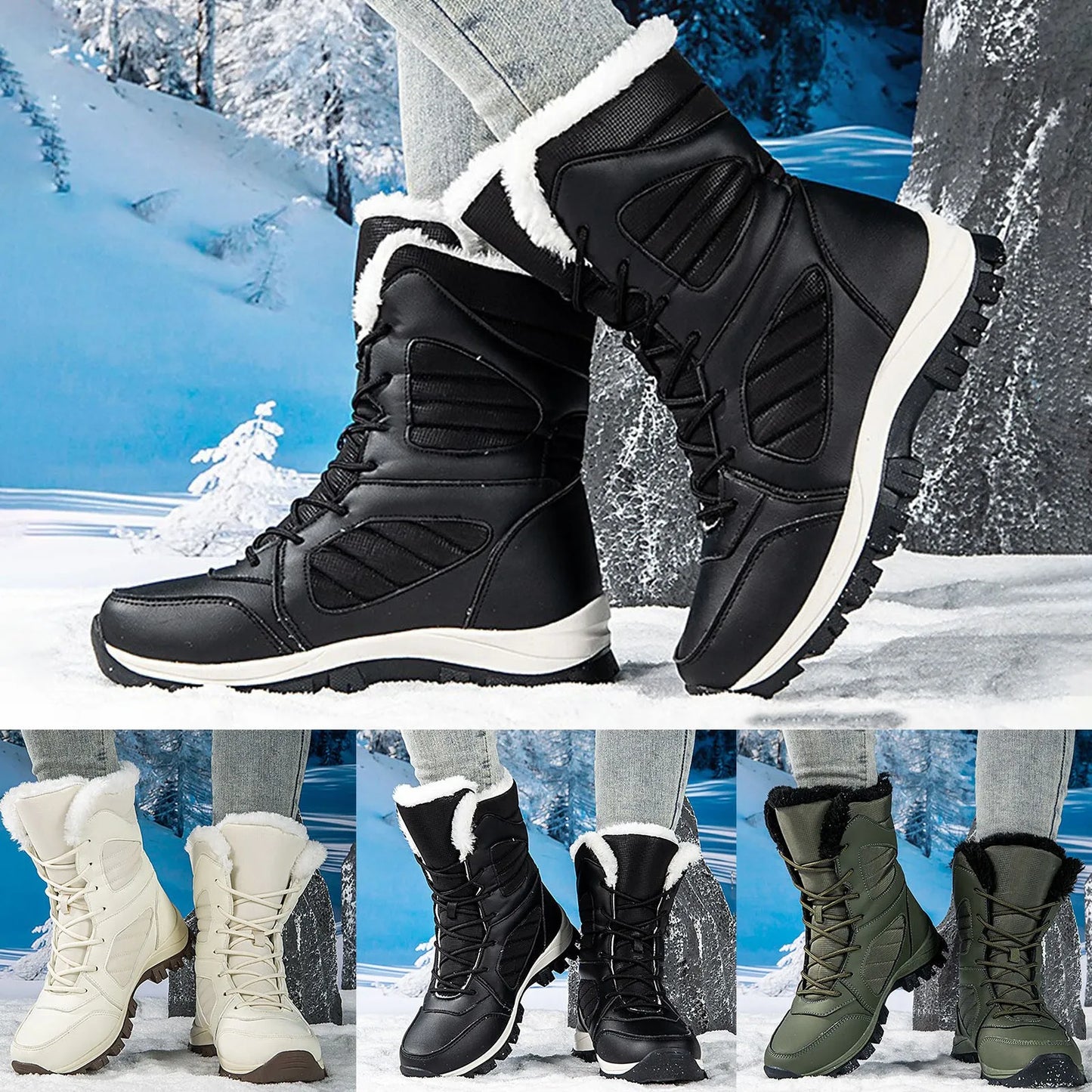 Women's Winter Snow Boots Plaid Women's Snow Boot Lace Up/Warm Shoes Outdoor Water Proof Winter Boots For Women