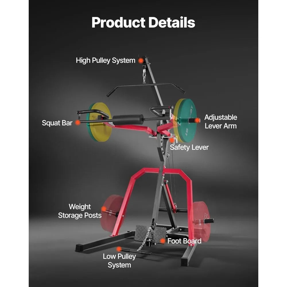 Home Gym Equipment, Leverage Gym with 2:1 Ratio LAT Low Row System/Strength Training Machine for Squats Deadlifts