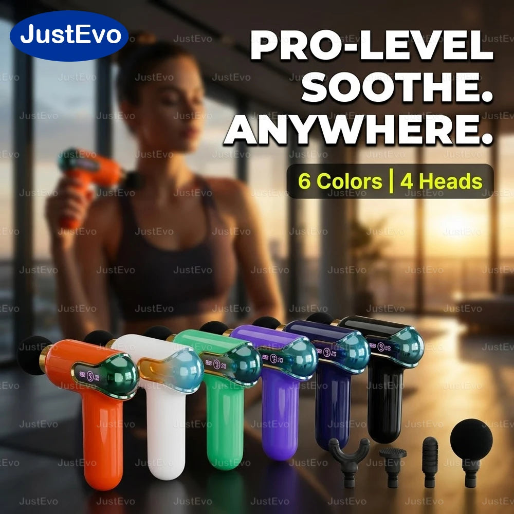 JustEvo Portable Massage Gun 9 Speeds Percussion Massager with 4 Heads/Smart LCD Screen Type-C Rechargeable Body Relaxer