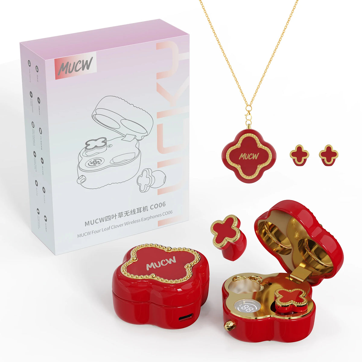 MUCW CO06 Four‑Leaf Clover TWS Wireless Earbuds Bluetooth/V6.0 ENC Call Noise Reduction 3.3g Lightweight In‑Ear Headphones