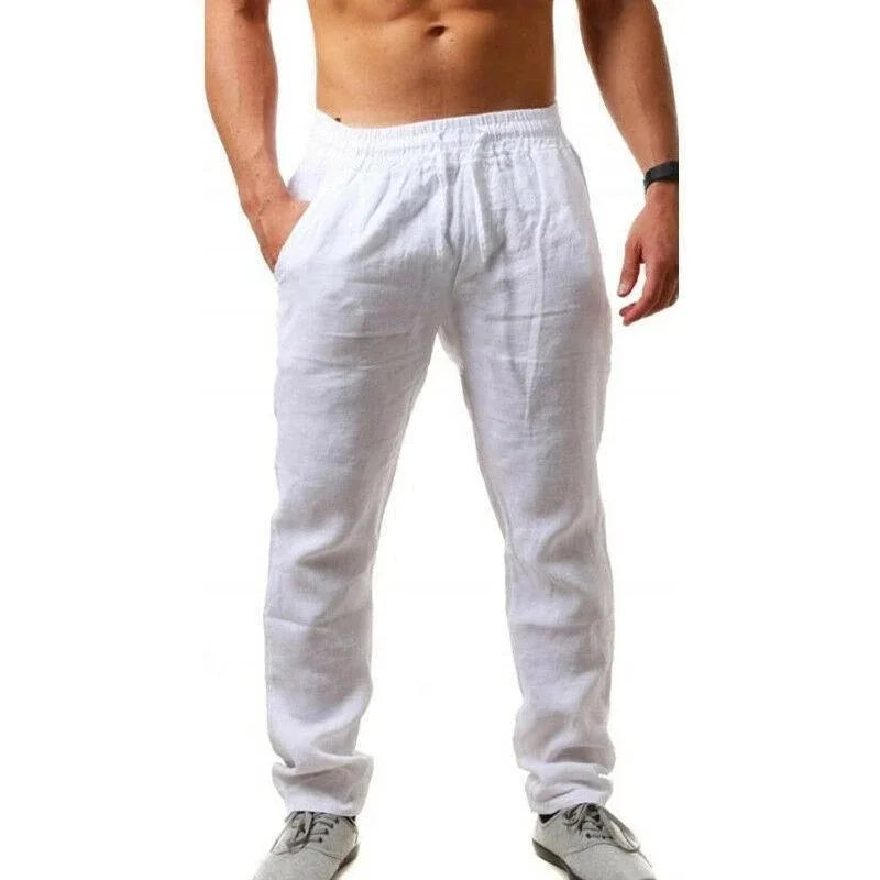 Men's Cotton Linen Pants Male Autumn New Breathable/Solid Color Linen Trousers Fitness Streetwear S-3XL