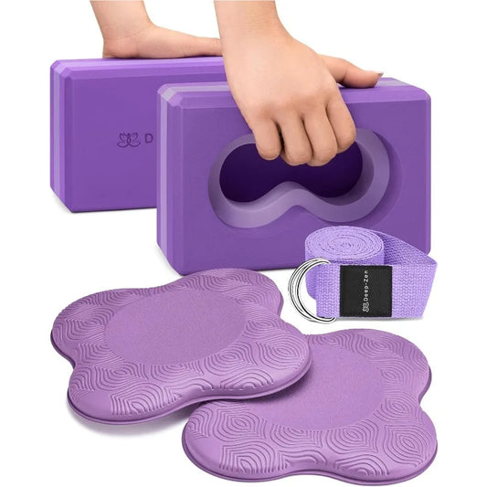Deep-Zen® Yoga Blocks Wrist Support; Yoga Blocks 2 Pack with Knee Pads/and Strap to Put Less Weight on Wrists Durable
