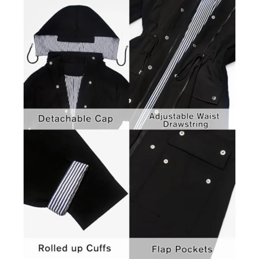 BBX Lephsnt Rain Coats for Women Waterproof Rain Jacket/Lightweight Windbreaker Outdoor Hooded Trench Coat