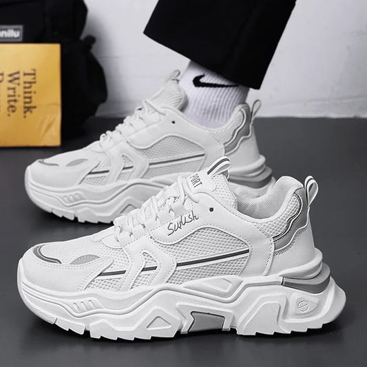 Men's thick soled casual mesh panel shoes summer breathable/soft soled running shoes outdoor fashion sports shoes male sneakers