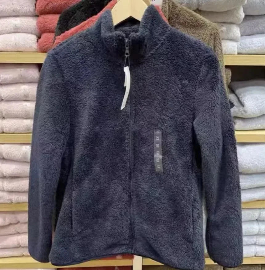 Autumn Winter Women's Long Velvet Fleece Zipper Sleeve Coat Warm/Coral Fleece Jacket Full Length Outerwear Comfortable Coat