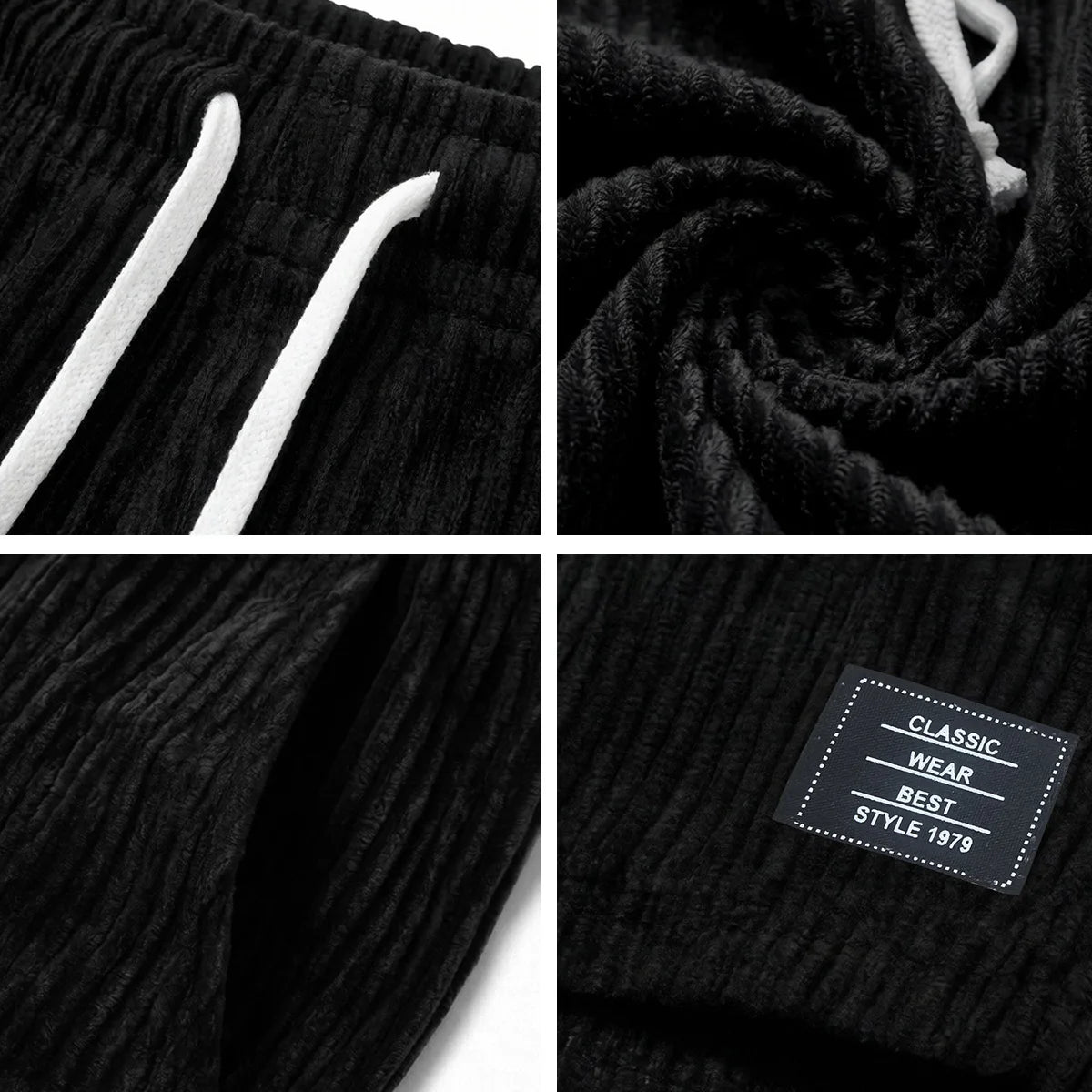 2-piece set of thick striped black label men's corduroy casual shorts/summer retro logo lace up loose sports five quarter pants