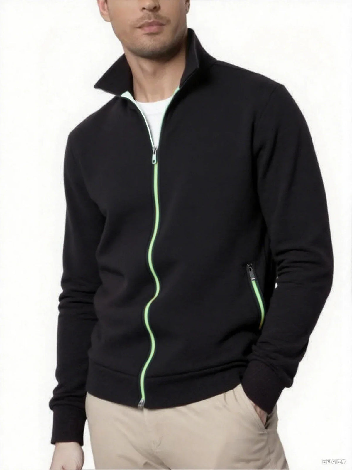 Men's Zip Track Jacket Stand Collar Fleece Lined Casual Sweatshirt/with Zipper Pockets Athletic Outerwear Warm Casual Jacket