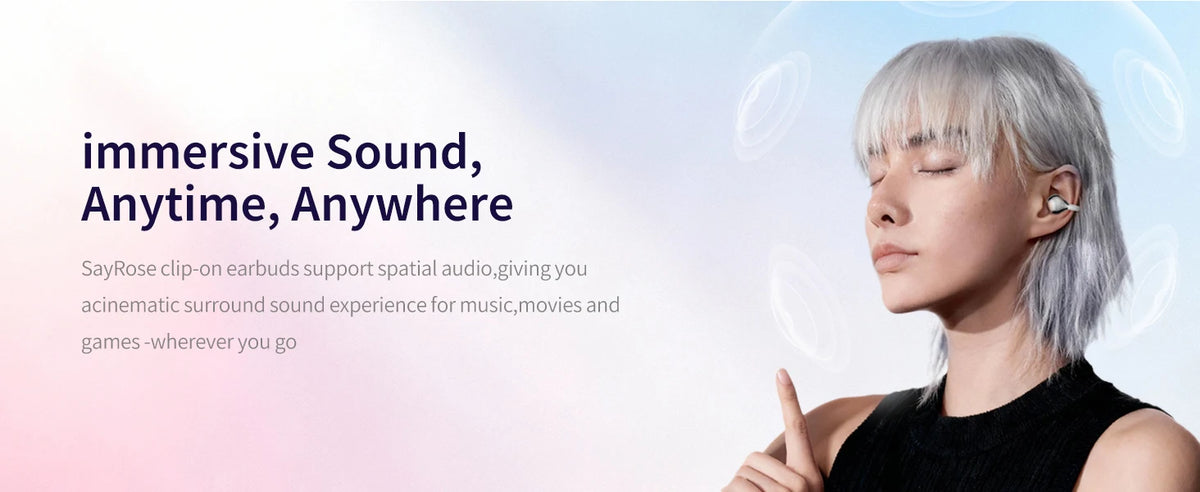 SayRose RJ-65 Fashion Open Ear Bluetooth Earbuds V5.4 ENC Call/Noise Reduction Bag Style Charging Case Wireless Headphones