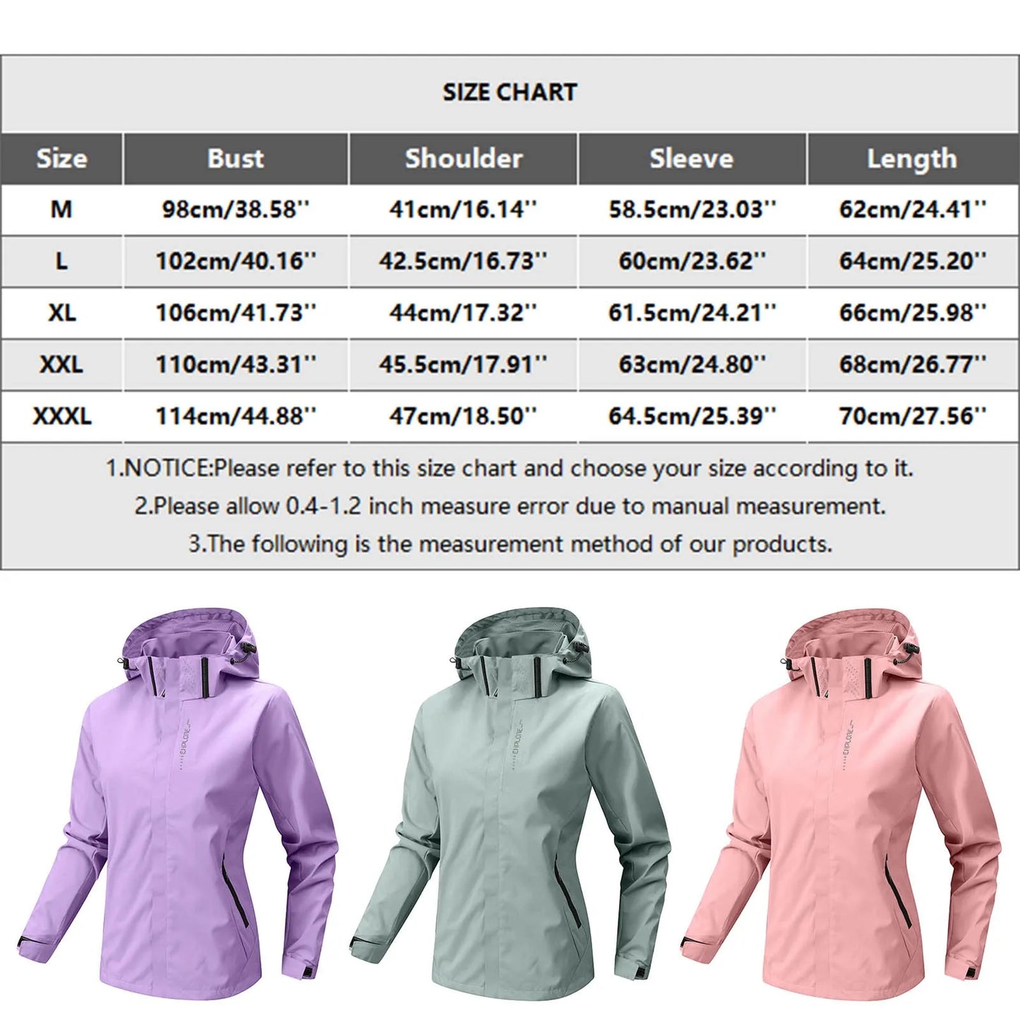 Women's Solid Lightweight Hiking Jacket Waterproof Softshell Rain Jacket/With Hood Outdoor Trekking Camping Jacket Windbreaker
