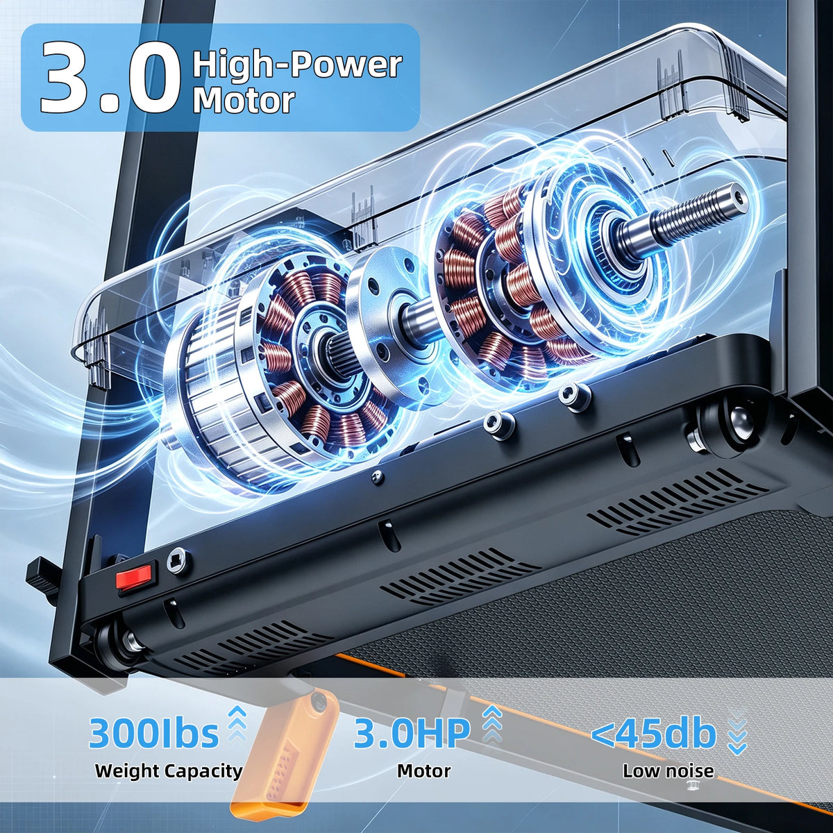 Folding Treadmill 12 Percent Incline 3.0HP Low Noise Motor Under 45Db/300LBS Weight Capacity 5 Layer Anti Slip Shock Absorbing