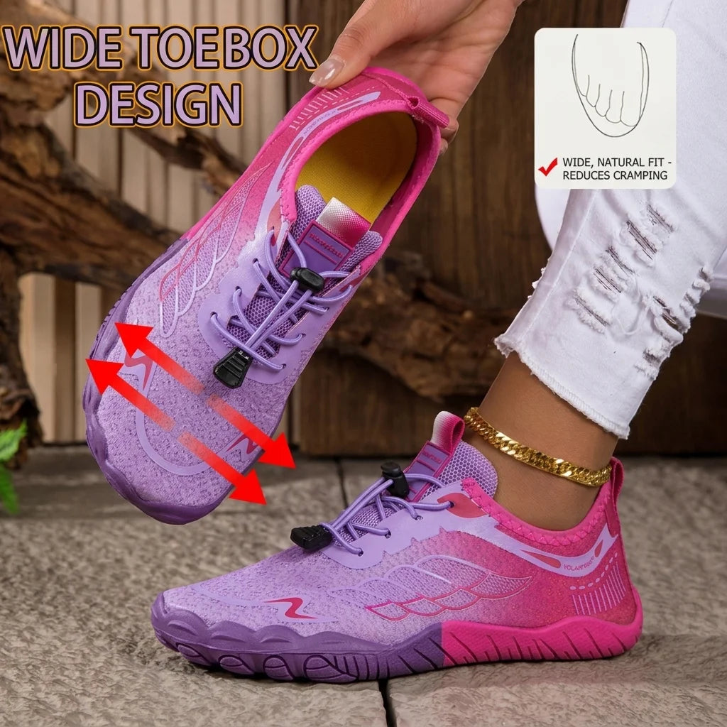 Women Gradient Barefoot Water Shoes Quick Dry Breathable Mesh/Non Slip Quick Lacing Five Fingers Aqua Sneakers For Walking