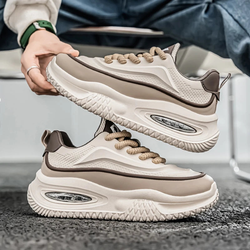 Men's leather waterproof sports shoes for spring and summer/casual cushioned board shoes trendy and versatile