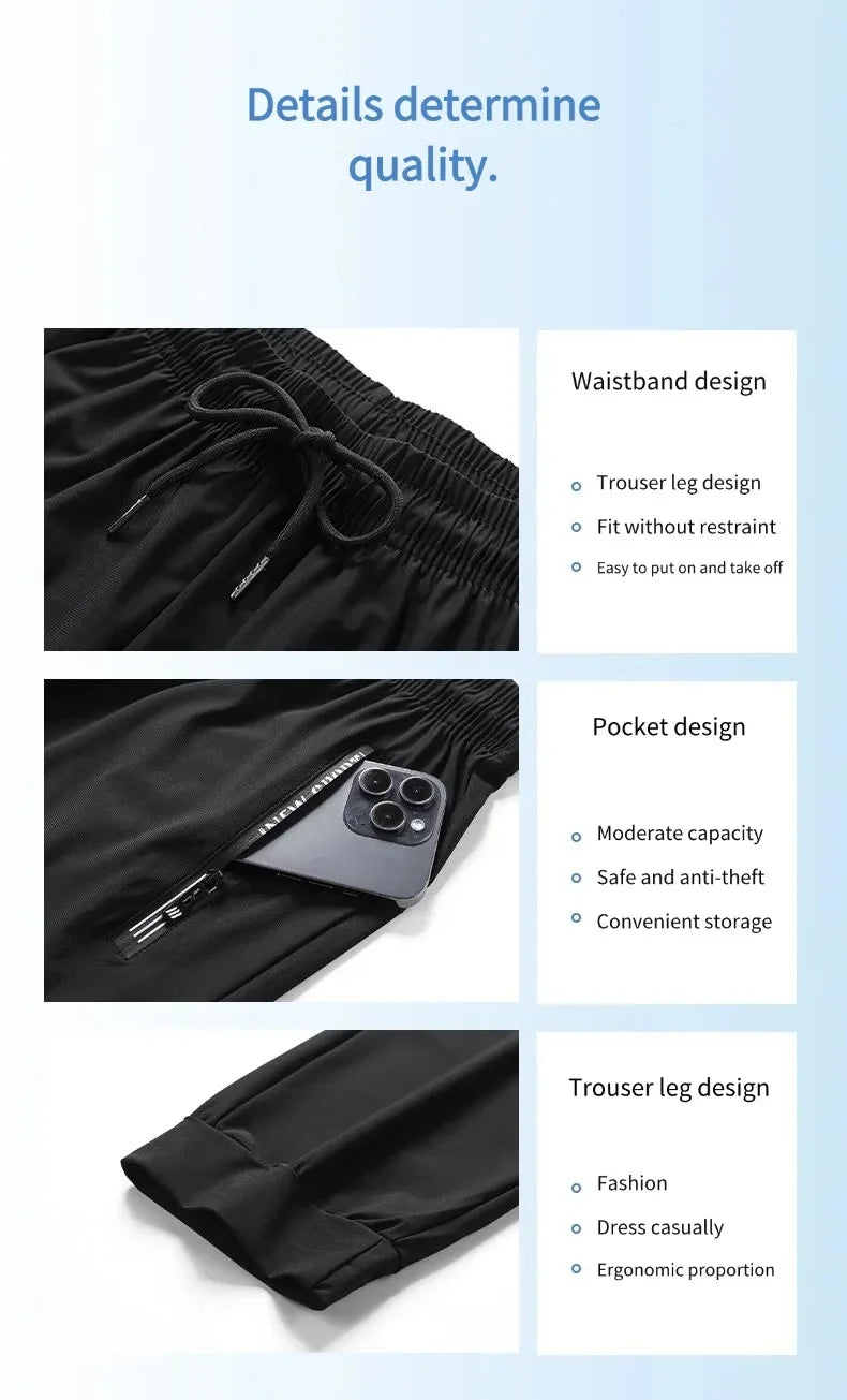 Ice silk pants men's quick drying elastic trend/casual pants ultra-thin ice sports pants