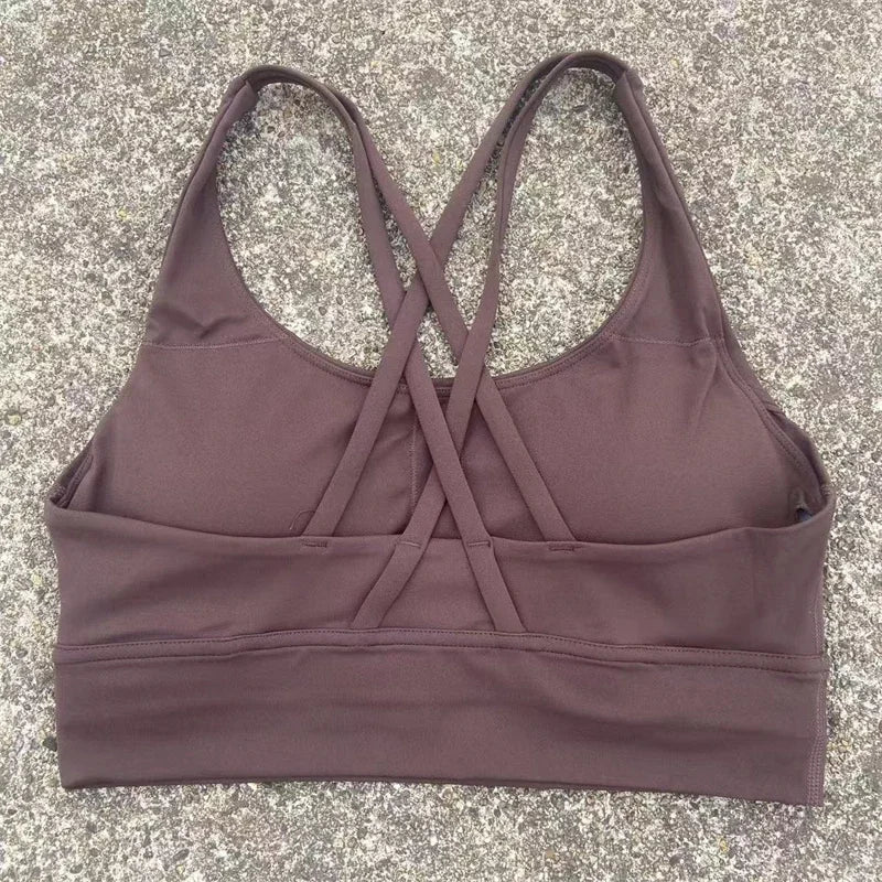 Cross Straps Sports Bra Women Gym Sports Top High Support/Fitness Bralette Yoga Vest Push Up Running Underwear With Chest Pad