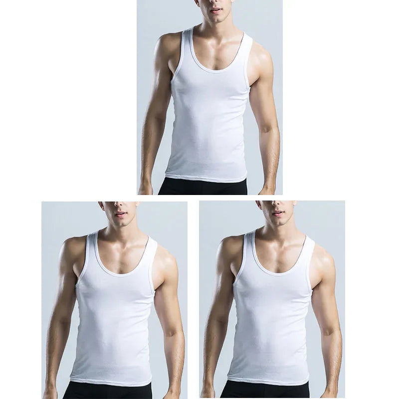 3pcs Pure Cotton Men Four Seasons Vest Simple Fit/Sports Fitness T-shirt Middle-aged Casual Sleeveless Tops L-4XL