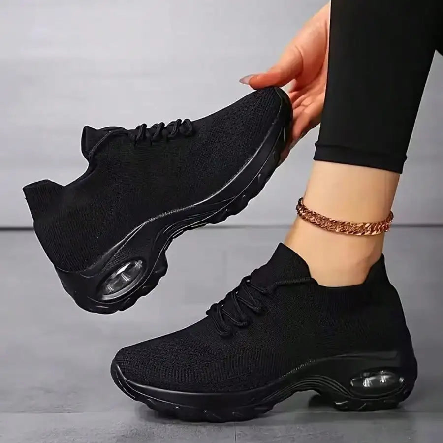 Women Casual Sports Shoes Mesh Breathable Thick Sole/Air Cushion Sneakers Anti-slip Lace-up Walking Shoes For Daily Outdoor Fitness