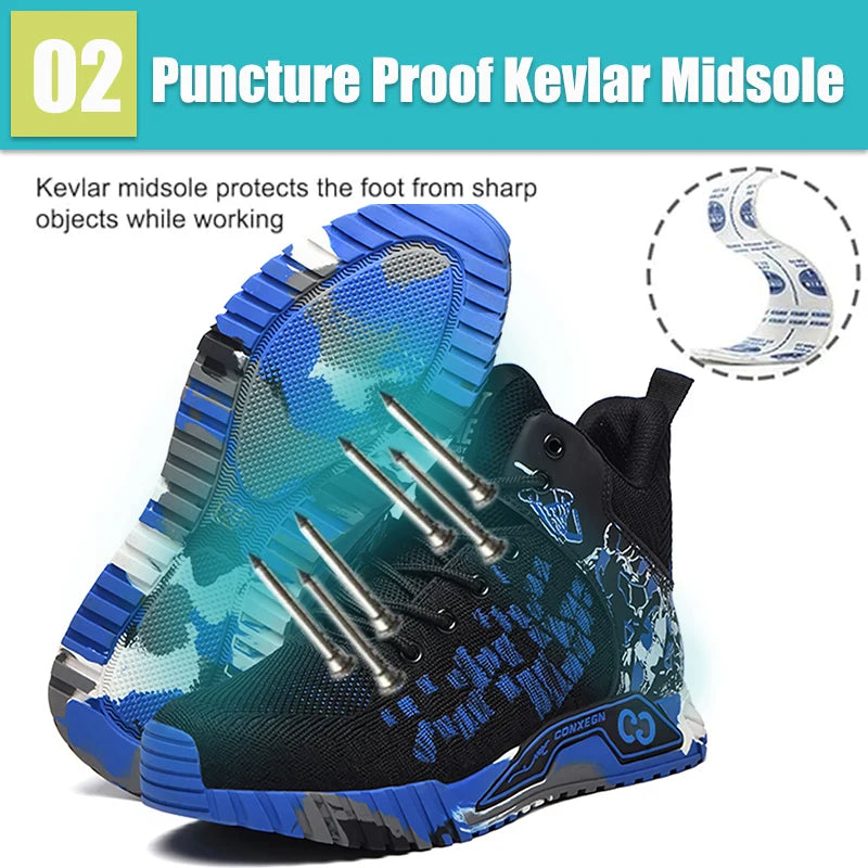Camo Camouflage High Top Steel Toe Safety Work Boots for Men/Anti-Smash Puncture Resistant Breathable Indestructible