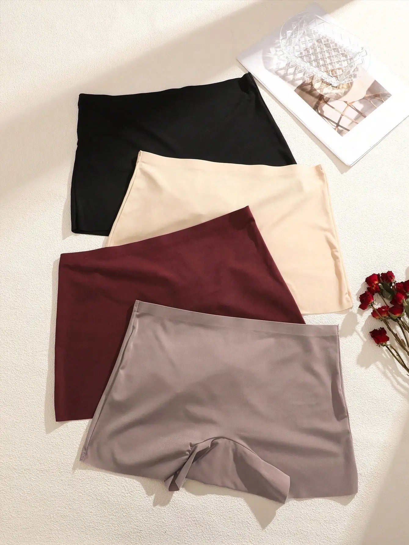 4pcs Solid Color High Waist Comfortable/Women Shorts Gothic Style