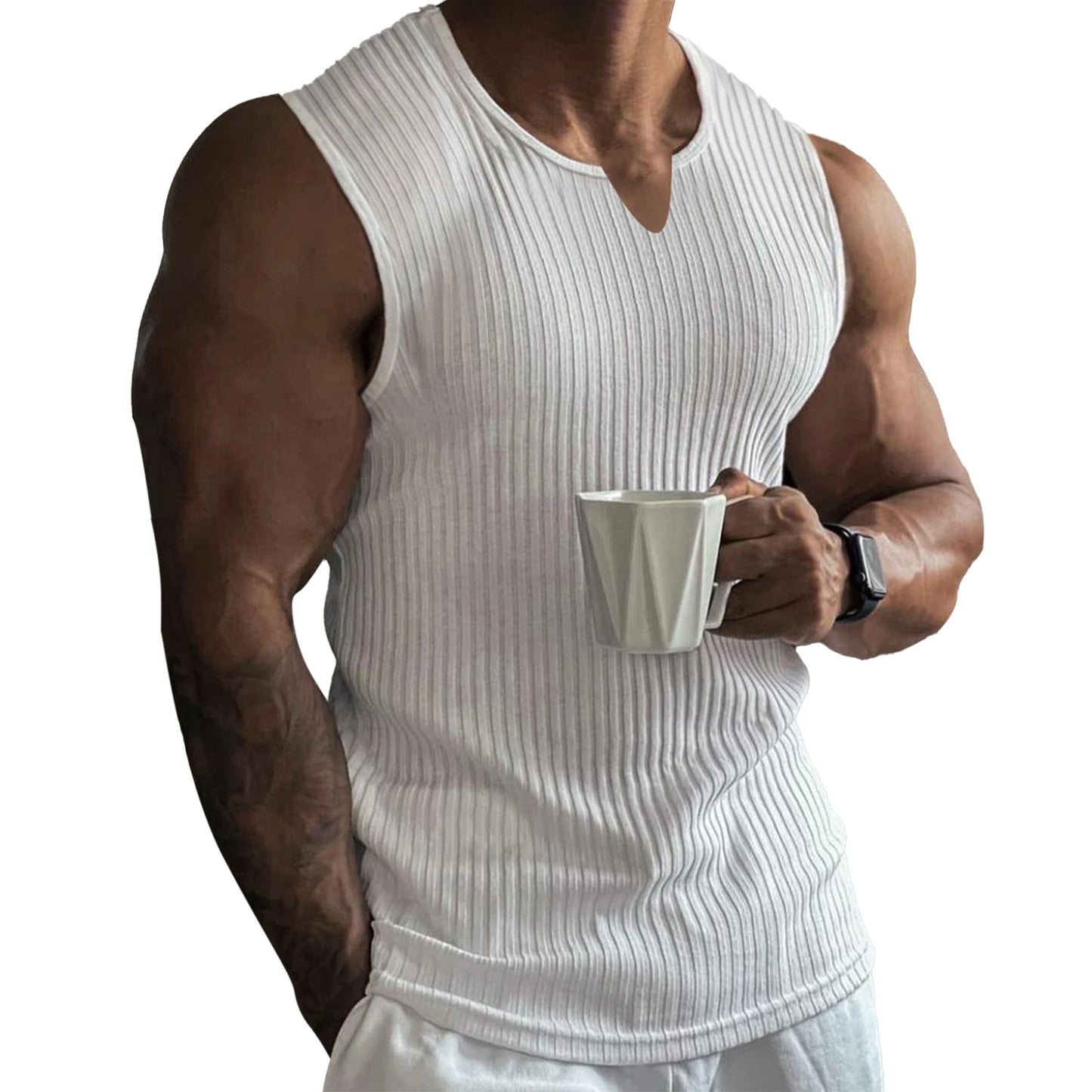 Men s Breathable Sleeveless Gym Tank Tops Summer Workout/Muscle Shirts Notched Neck Bodybuilding Fitness Vests
