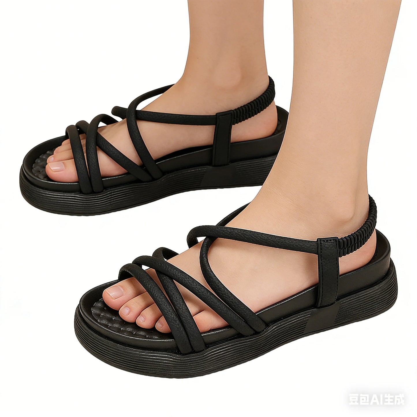 Women's Beach Sandals Thin Strap Platform Shoes/Summer New Soft Sole Sporty Sandals Versatile Flat Shoes