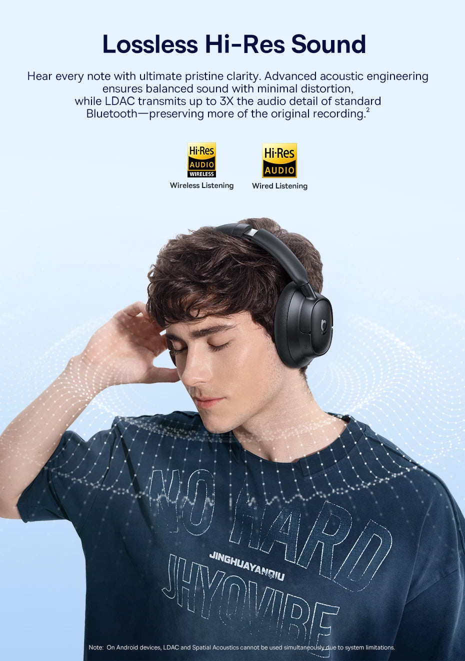Baseus Bass Wireless Headphones Bluetooth 6.0 98% Noise Canceling/Over Ear Headset Spatial Audio Earphone 80H Time