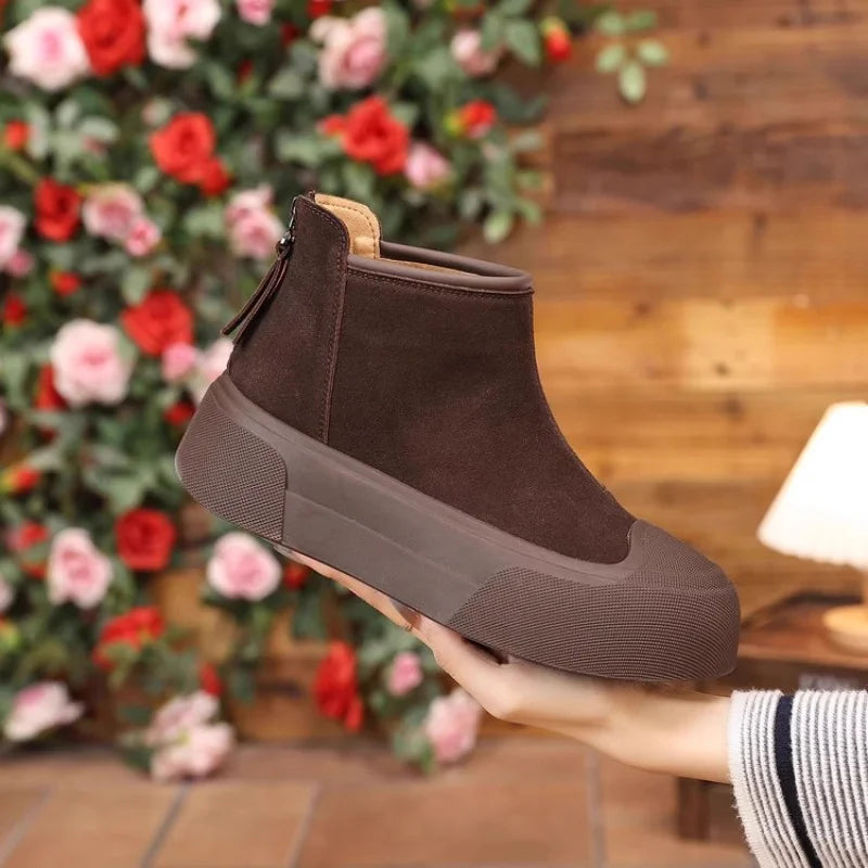 Women's Autumn/Winter Retro Height-Increasing Ankle Boots/Suede Chunky Sole Chelsea Boots, Platform Versatile Women's Boots