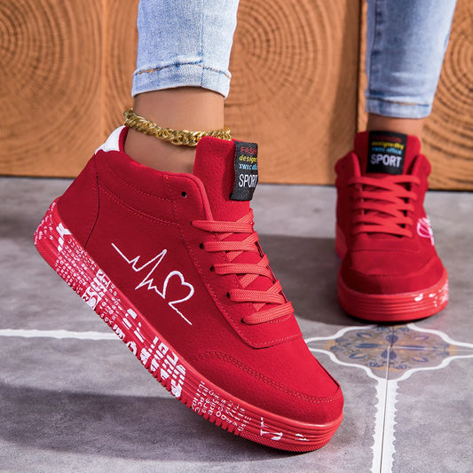 Women's Heart Design Sneakers for Women Lace Up Soft Sole Platform/Comfy Shoes Low-top Mid Top Women's Shoes