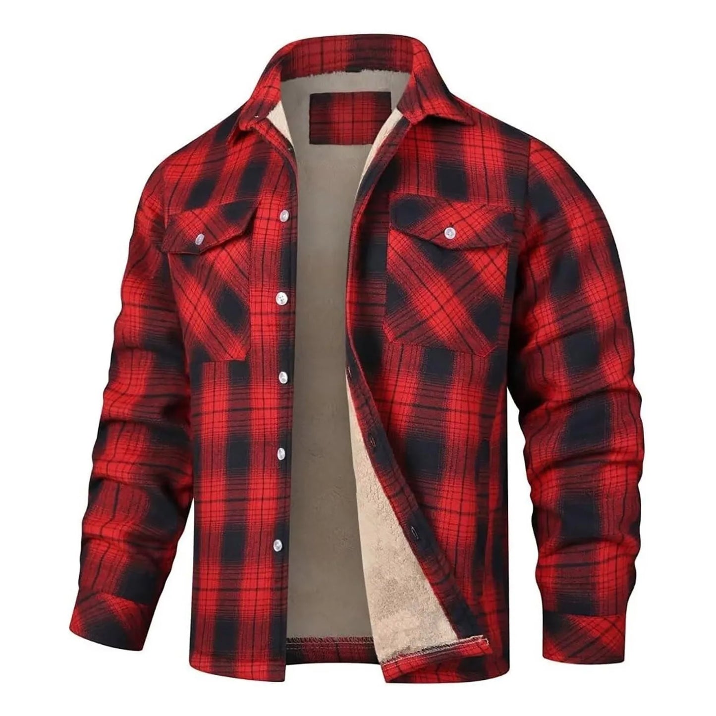 Men Fall Winter Jacket Plaid Print Soft Plush Long Sleeve/Single-Breasted Loose Thickened Casual Mid Length Men Coat