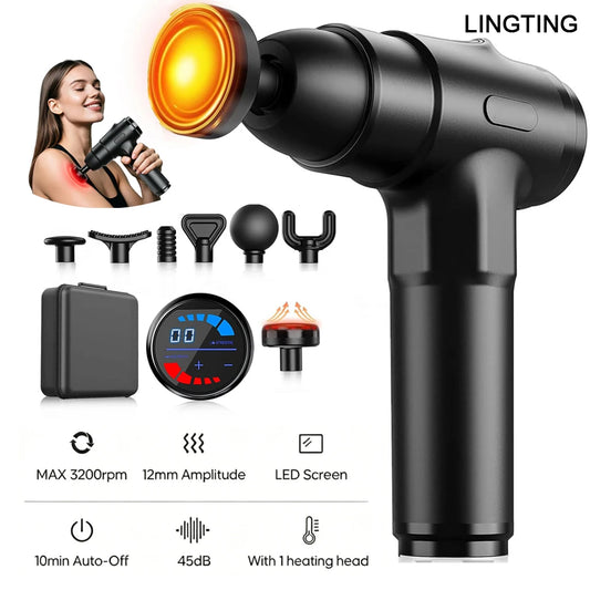 LINGTENG Heating Massage Gun Deep Tissue Massage Gun/Back and Neck Massager Muscle Percussion Massager Silent Fascia Gun