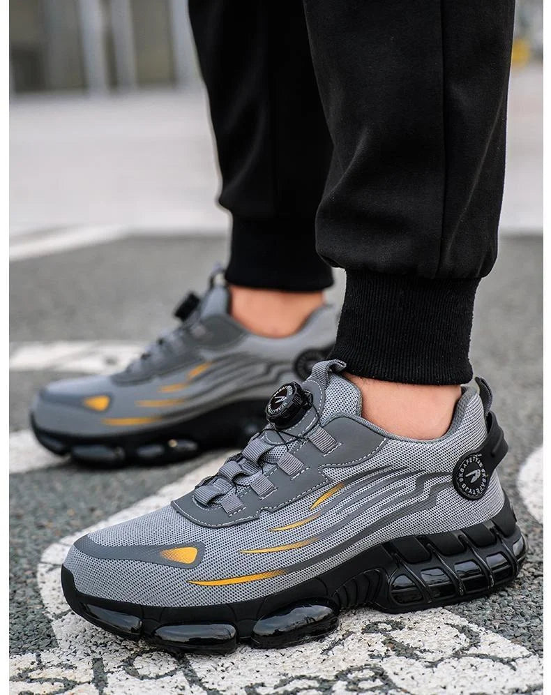 Men's Lace Up Low Top Anti Piercing & Anti Smashing Safety Shoes/with Rotating Button, Contrast Mesh Work Shoes, for Outdoor