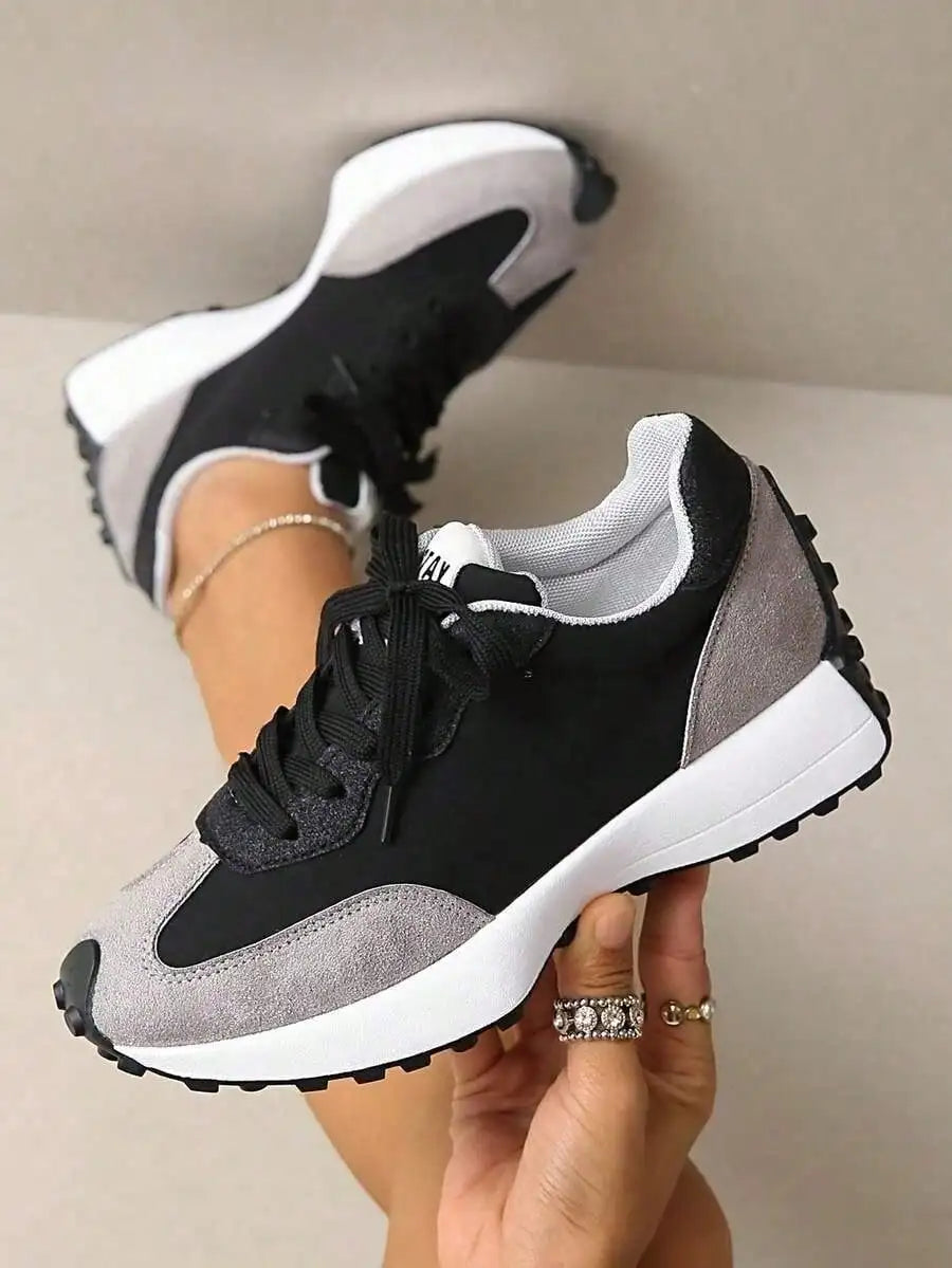 2026 New Arrival Green Sneakers Women Leather Mesh/Patchwork Platform Sneakers Anti Slip Casual Walking Shoes Lace Up
