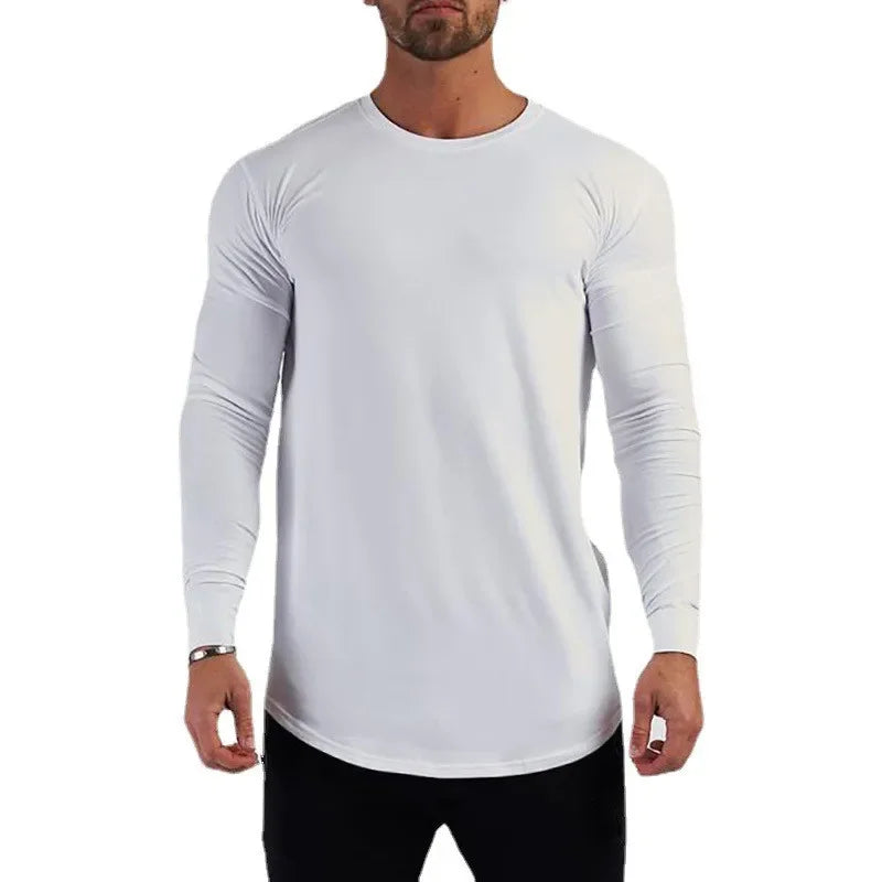 Plain Cotton Breathable Long Sleeve Clothing Gym Fitness Bodybuilding/Sport T-shirts Men's Workout Casual Slim Fit Autumn Shirts