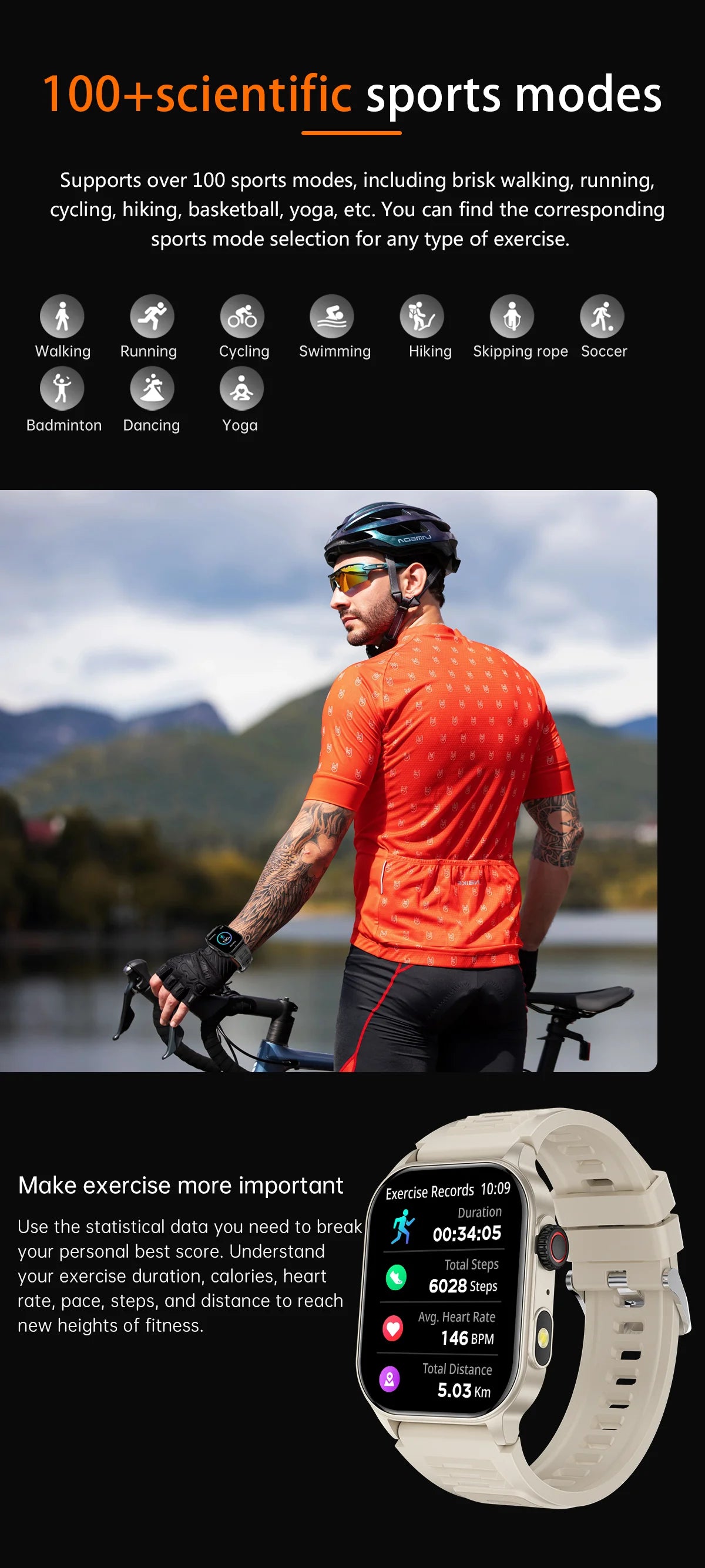 LIGE New Smart Watch LED Flashlight Military Sport Watches/2.01'' Screen Health Monitor Bluetooth Call Waterproof Smartwatch Men