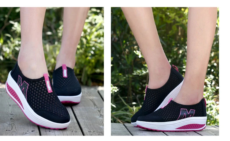 Shoes Women Mesh Flat Shoes Sneakers Platform Shoes Women Loafers/Breathable Air Mesh Swing Wedges Shoe Breathable Flats