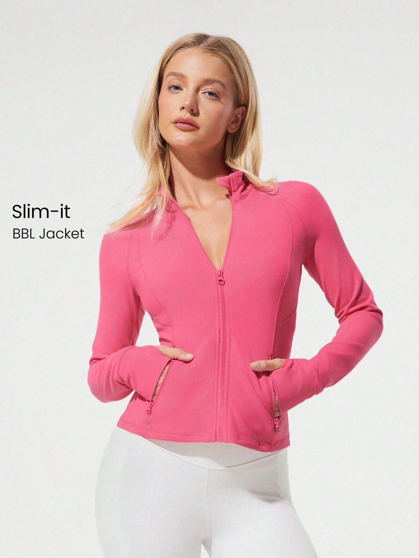 Women's slim-fit full-zip sports jacket elastic breathable sports jacket/with thumb holes long-sleeve slim sports jacket