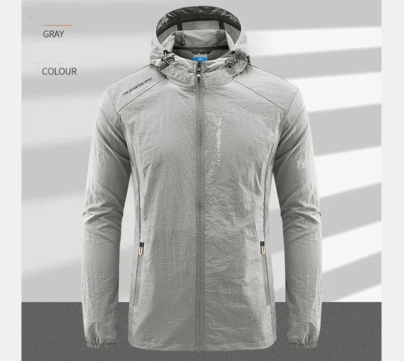 Men's UPF 50+ UV Protection Windbreaker Quick Dry Jacket/Outdoor Sun-Protective Thin Hiking Fishing Cycling Hooded Sport Light