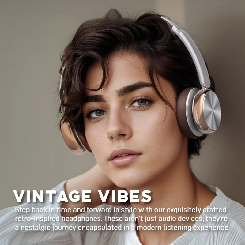 Sansui DT11 ANC Wireless Bluetooth 5.4 Headphone -45dB/Active Noise Reduction Headsets 50H Playtime Over Ear Retro Earphones