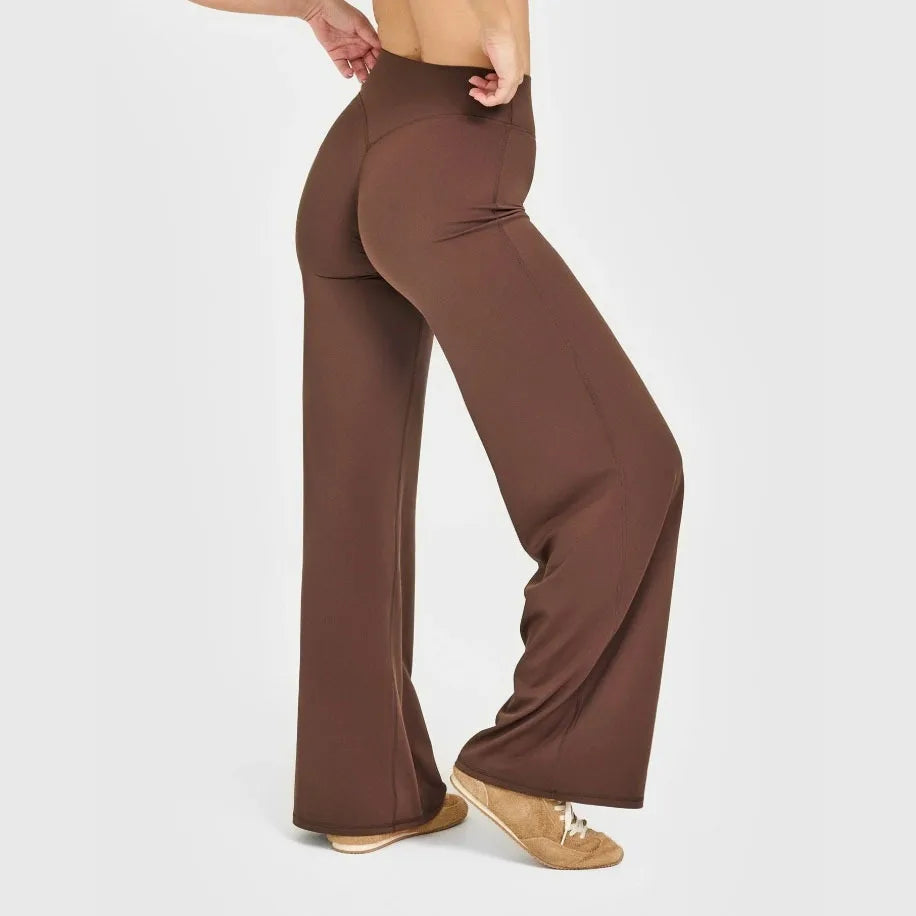 NCLAGEN Soft Motion Straight Leg Bottoms Women's Mid-Waist Yoga Pants/GYM Leggings Naked Feel Pilates Running Sports Trousers