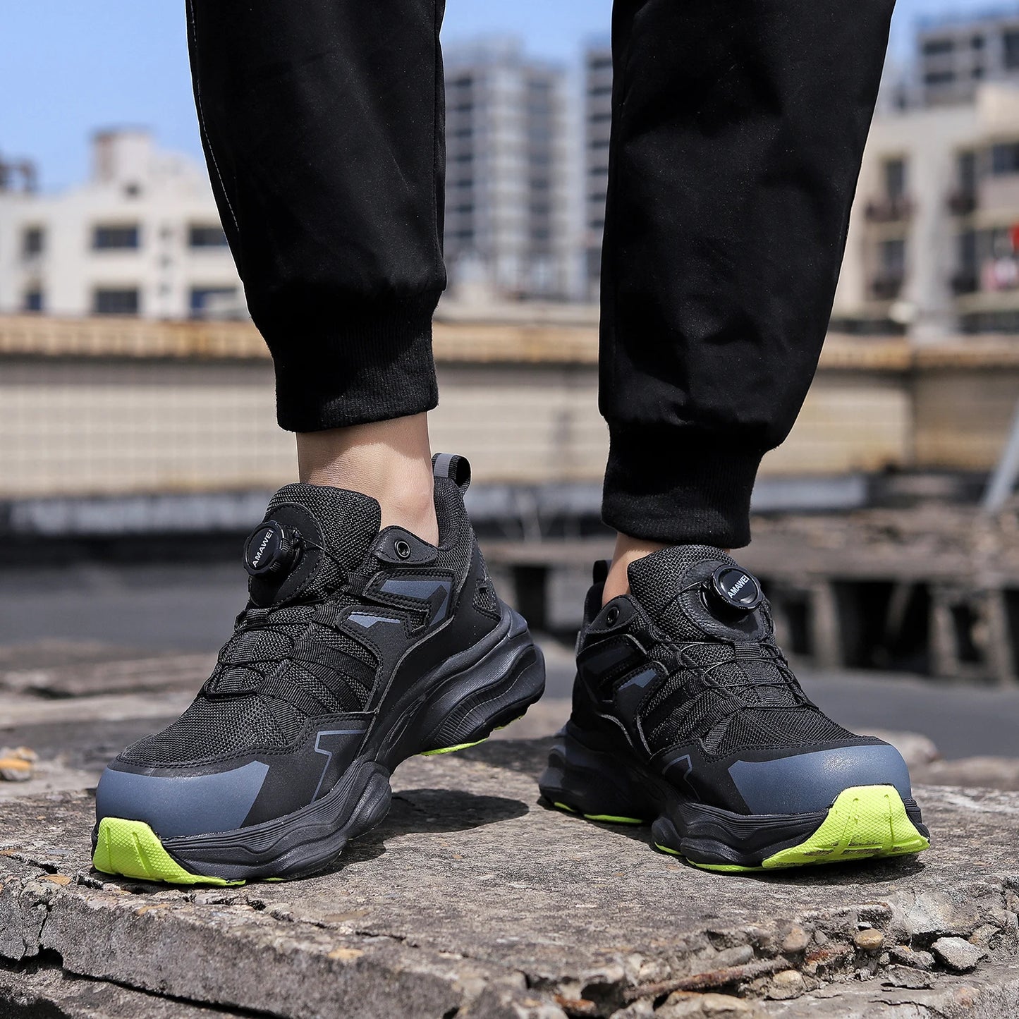 Rotating Button Steel Toe Safety Shoes for Men Lightweight/Work Sneakers Puncture Proof Work Shoes Construction Safety