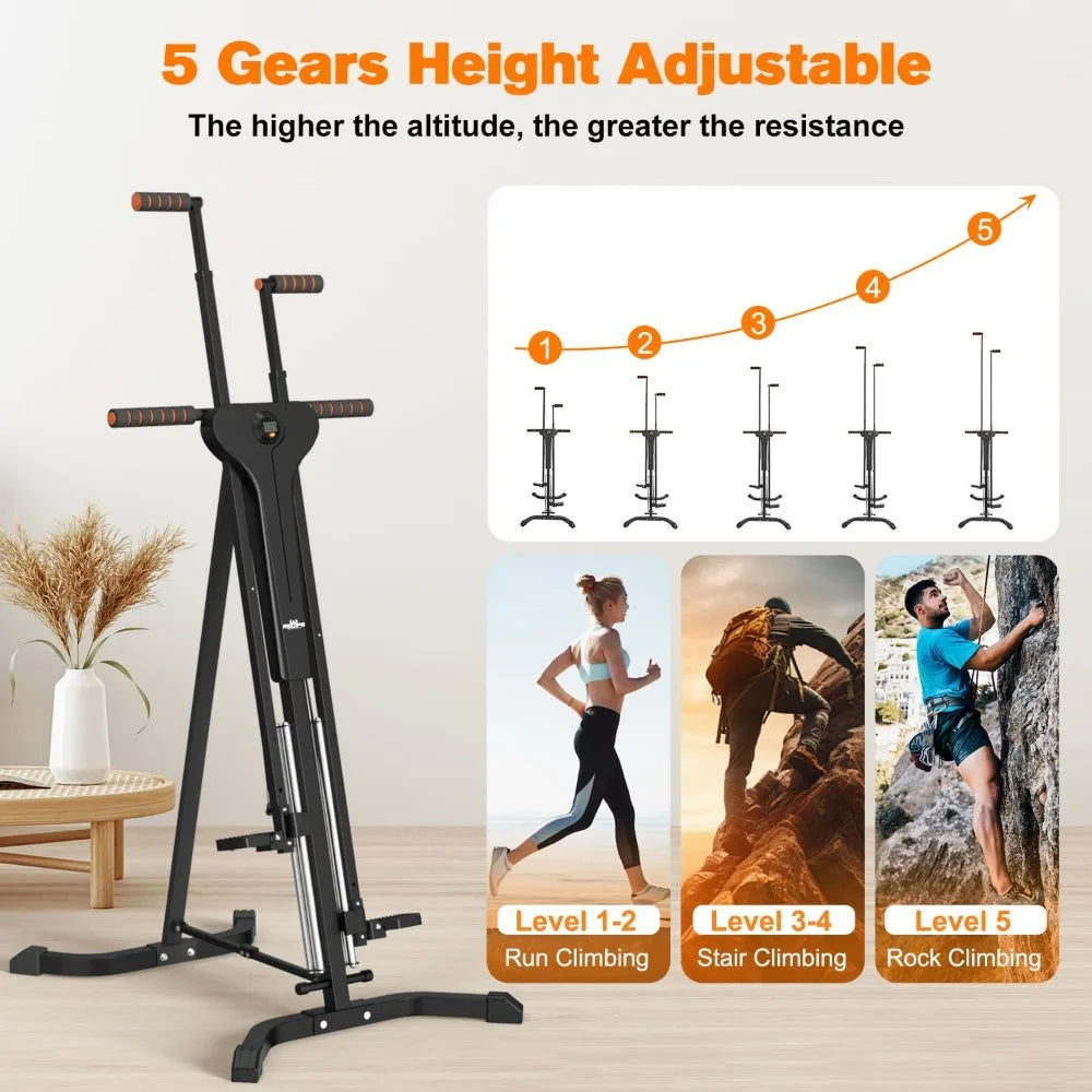 Vertical Climber Exercise Machine for Home Gym with 4 Metal Guide Rails/Folding Exercise Climber Workout Machine